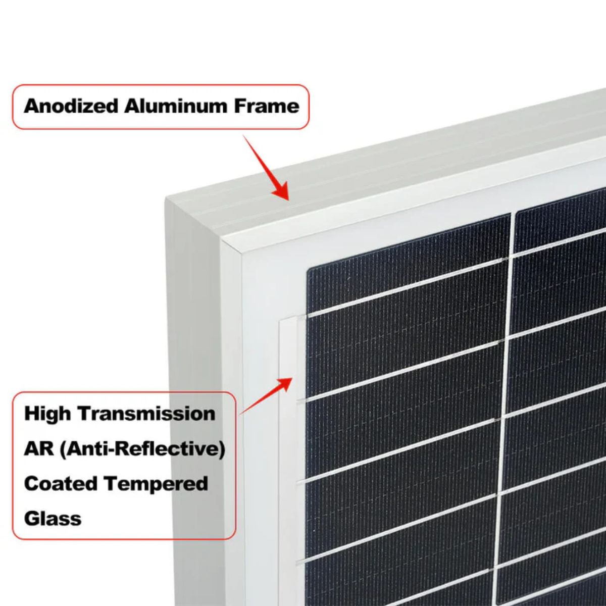 Rich Solar RS-M200D MEGA 200 Watt 24 Volt Monocrystalline Solar Panel featuring its anodized aluminum frame and high transmission AR coated temper glass