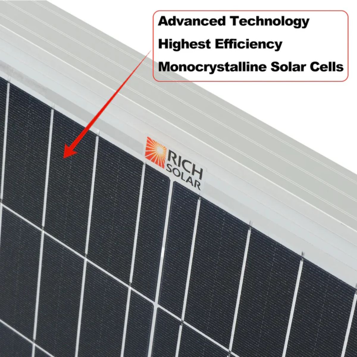 Rich Solar RS-M200D MEGA 200 Watt 24 Volt Monocrystalline Solar Panel displaying its advanced technology monocrystalline solar cells