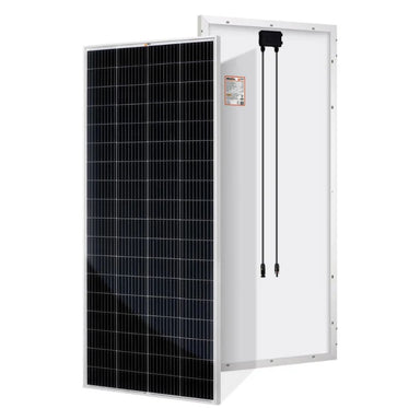 Rich Solar RS-M200D MEGA 200 Watt 24 Volt Monocrystalline Solar Panel displaying its durable build with its monocrystaline cells at the front panel and the junction box at the back side