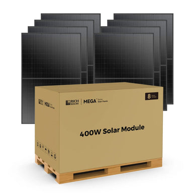 Rich Solar RS-M400 400W Mega Monocrystalline Solar Panel featuring 8 pieces tough built panels