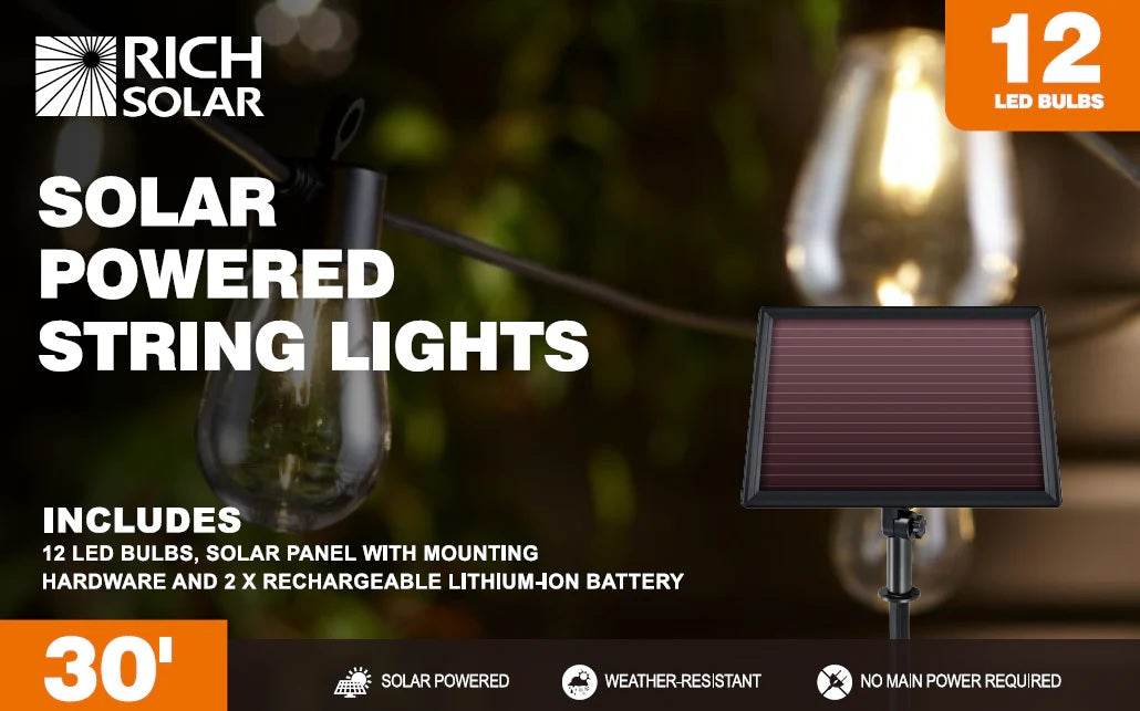 Rich Solar RS-SL30 Solar Powered String Lights 12 Led Bulbs