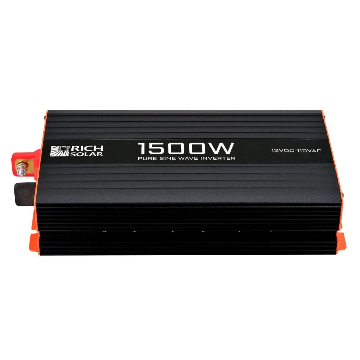 Rich Solar RS-V1500 1500W Industrial Pure Sine Wave Inverter featuring its black and orange color scheme with its durable build