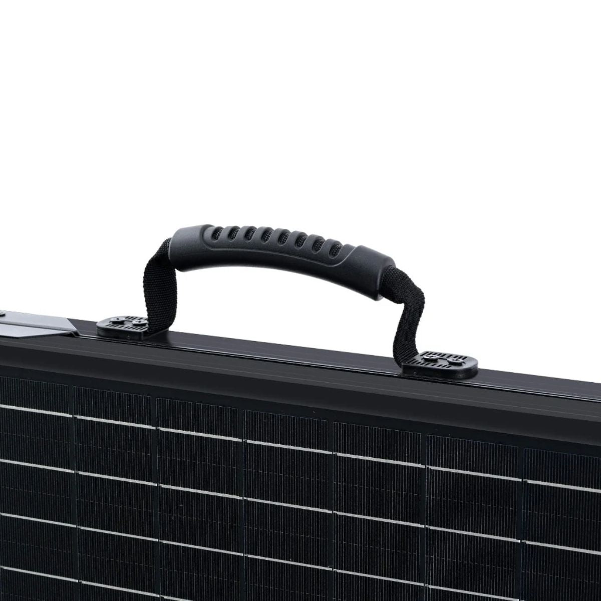 A zoomed in view of Rich Solar X100B MEGA 100W Portable Solar Panel Briefcase's portable rubber handle