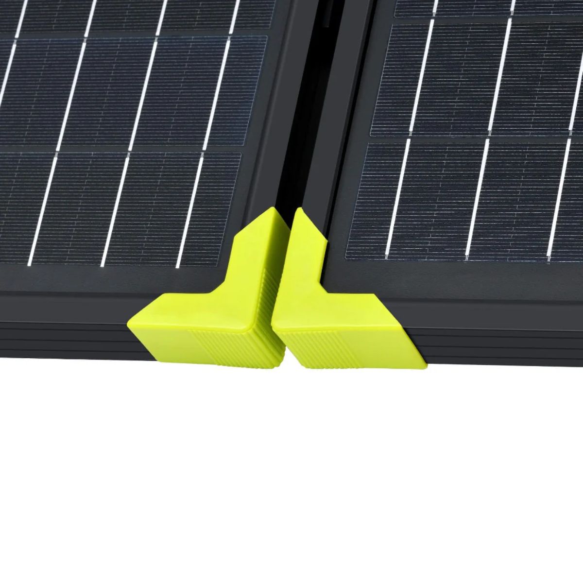 A zoomed in view of Rich Solar X100B MEGA 100W Portable Solar Panel Briefcase's rugged rubber corners for extra protection