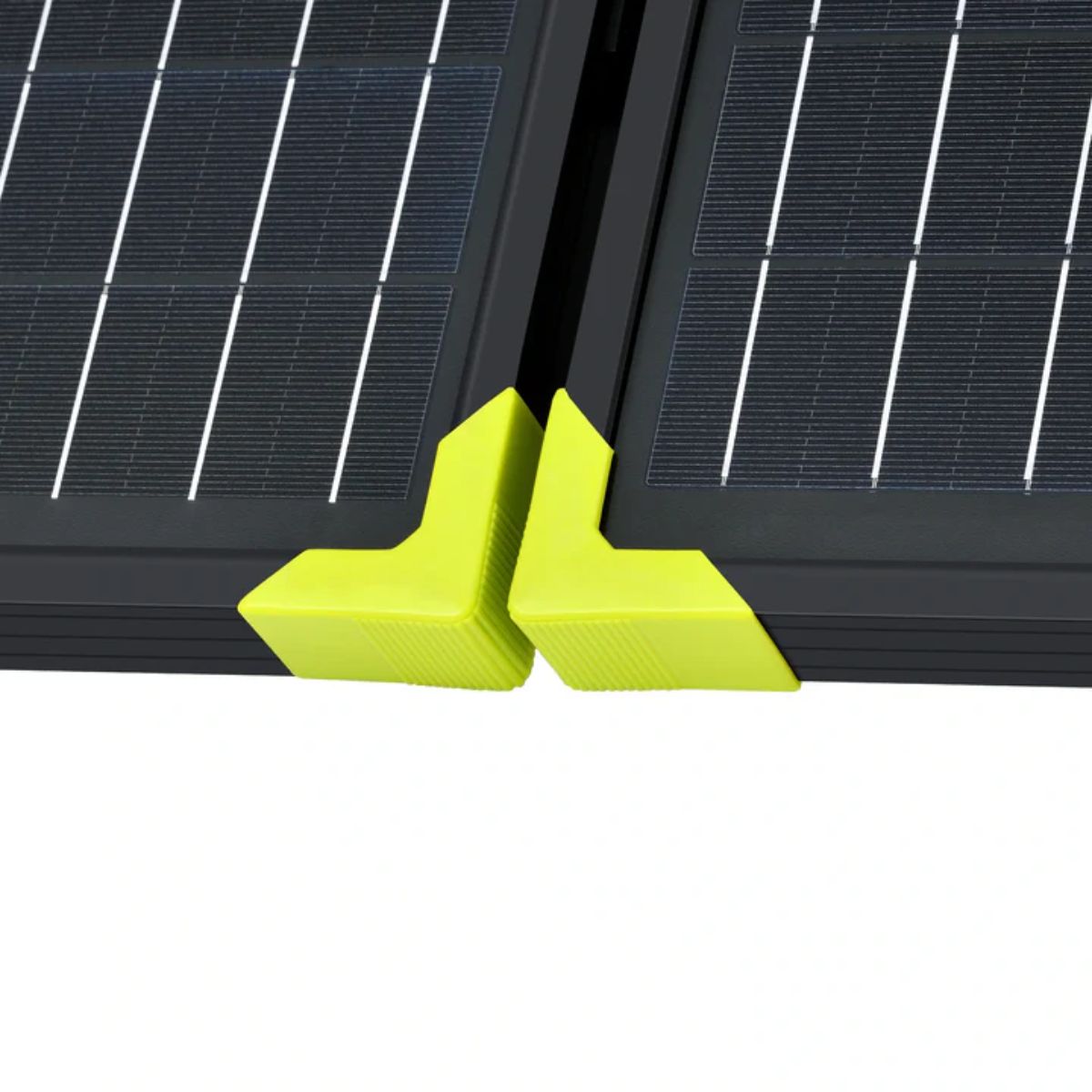 A zoomed in view of Rich Solar RS-X100BC MEGA 100W Briefcase Portable Solar Charging Kit's rugged rubber corners for extra protection