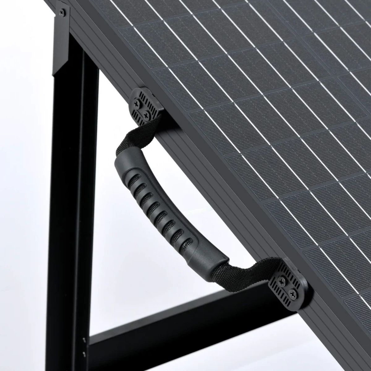 A zoomed in view of Rich Solar RS-X200B MEGA 200W Portable Solar Panel Briefcase's portable rubber handle