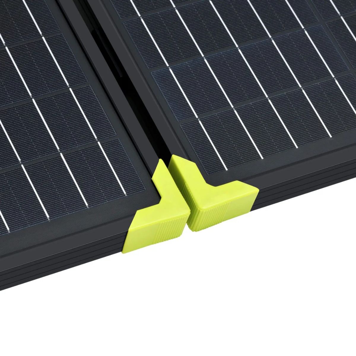 A zoomed in view of Rich Solar RS-X200B MEGA 200W Portable Solar Panel Briefcase's rugged rubber corners for extra protection