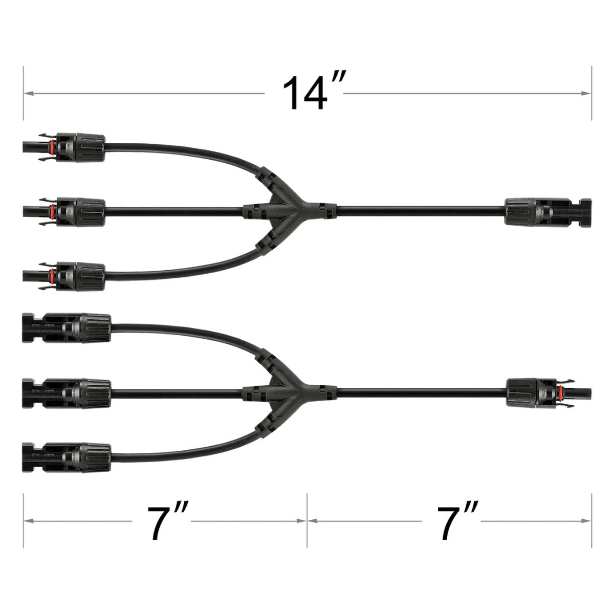 Rich Solar RS-Y3 Y Branch Parallel Adapters 3 to 1 diplaying its wire dimensions