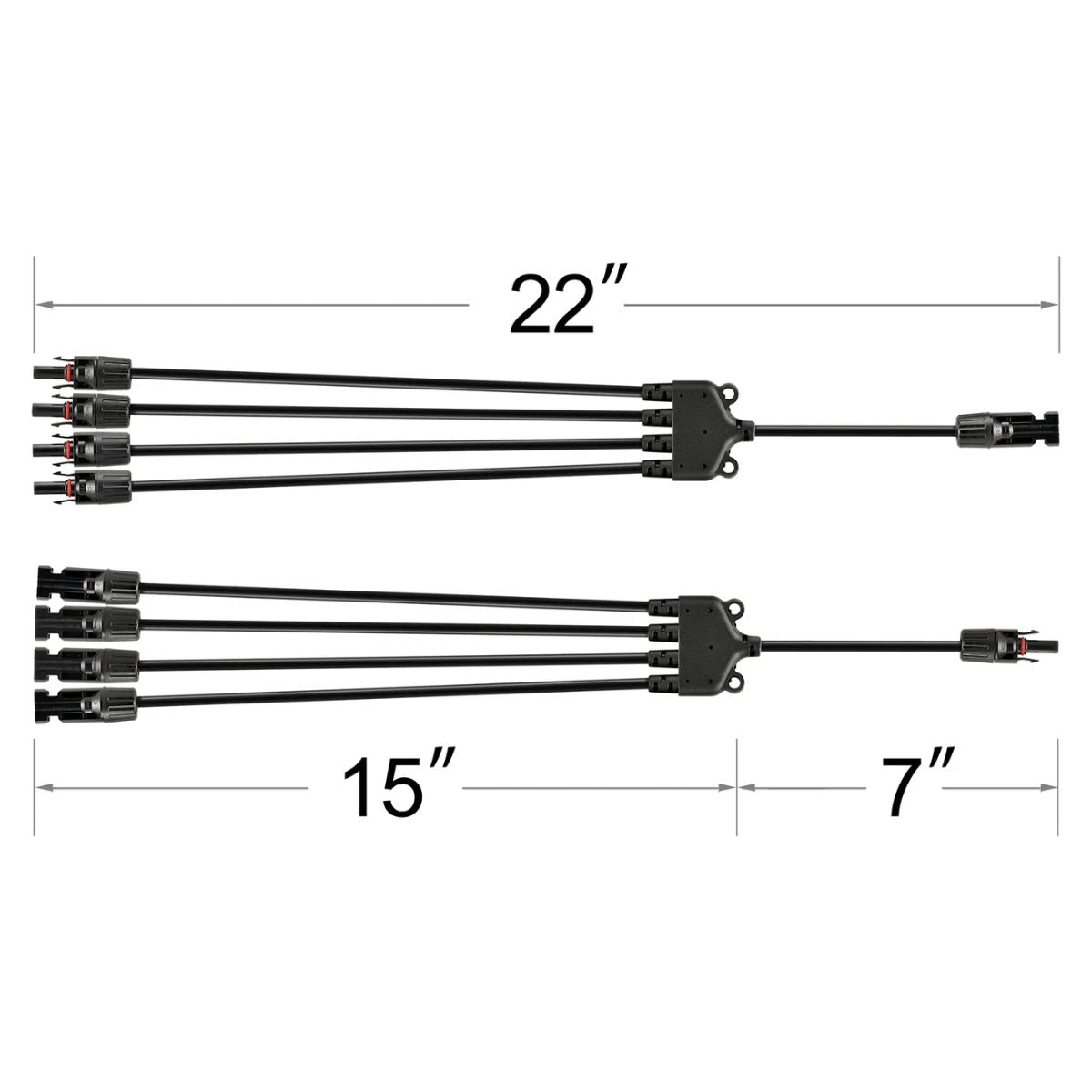 Rich Solar RS-Y4 Y Branch Parallel Adapters 4 to 1 diplaying its wire dimensions