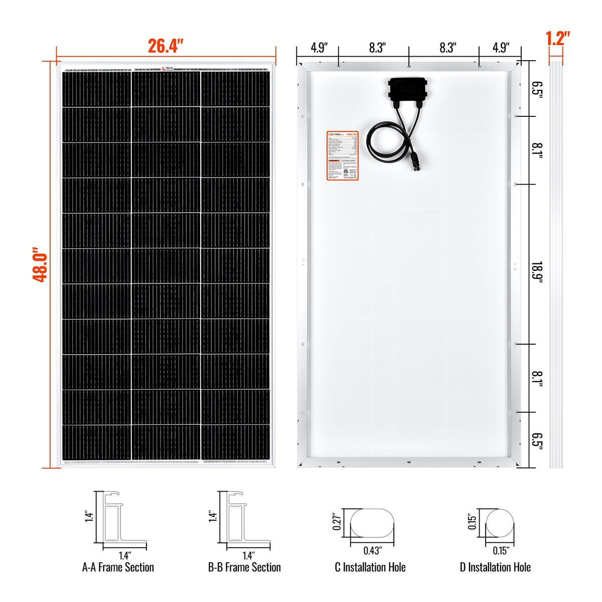 MEGA 150 | 150 Watt Solar Panel | Lightweight 12V Off-Grid Solar Panel for RVs, Cabins, Boats | 25-Year Output Warranty | UL Certified-2