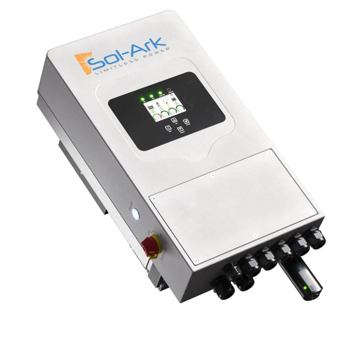Solaark device with a screen and buttons on a white background