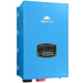 SunGold Power LFPV15K48V240VSP Split Phase Pure Sine Wave Inverter displaying its front panel with its LCD display, On Switch and displaying its signature sky-blue color scheme.