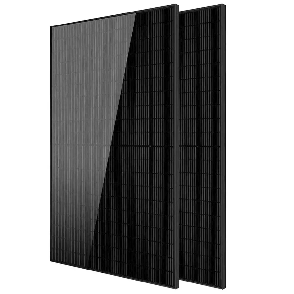Two black solar panels on a white background