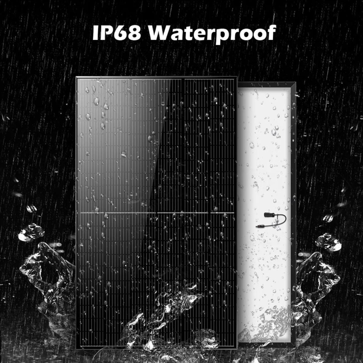 SunGold Power SG-370WMB Mono Black Solar Panels displaying its IP68 Waterproof feature