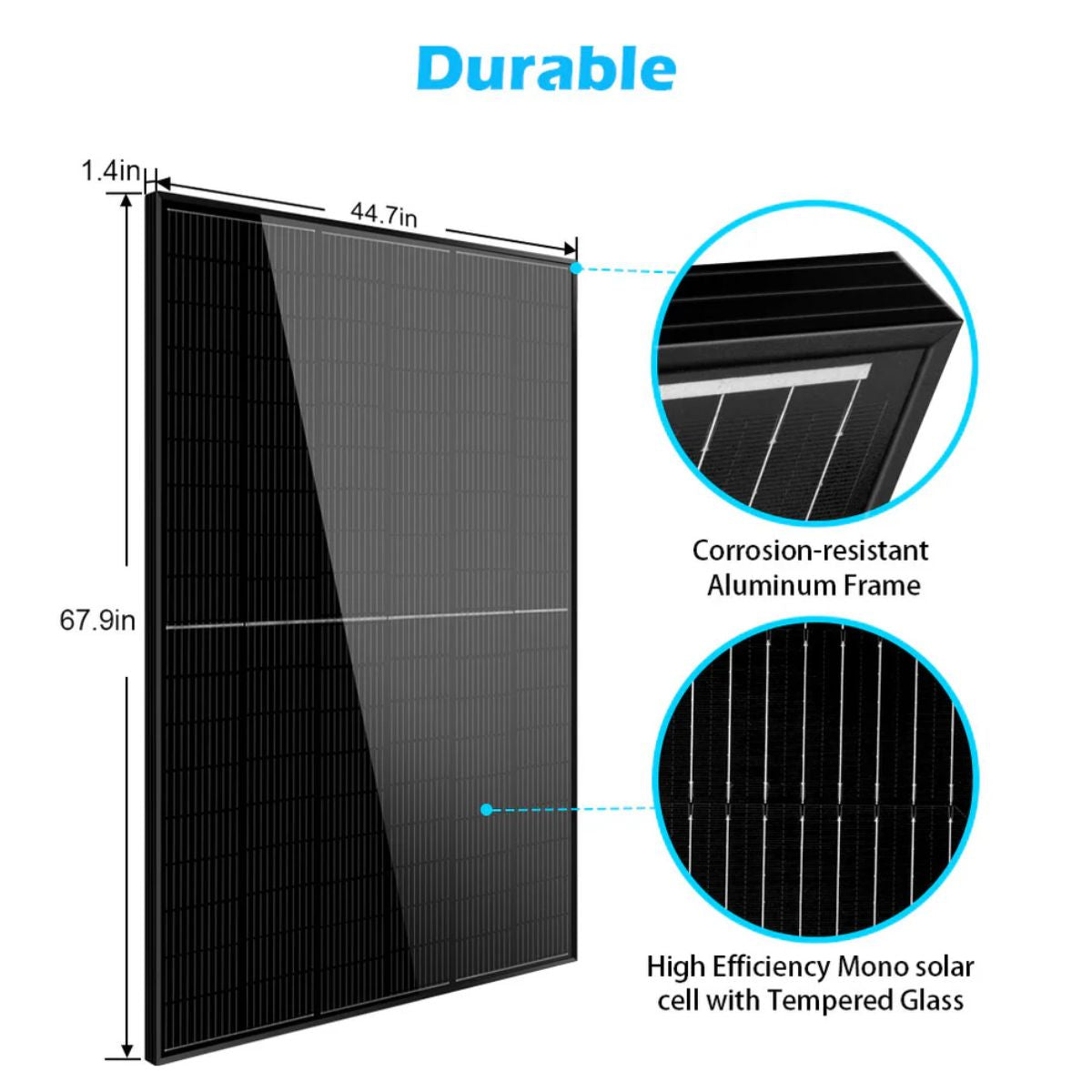 SunGold Power SG-415WM Mono Black Solar Panels displaying its durability features