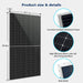 SunGold Power SG-560WMG PERC Bifacial Solar Panels displaying its its durability features and its product dimensions