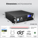 SunGold Power SG48100P Server Rack Lithium Battery displaying its product dimensions and accessories included with the main product.