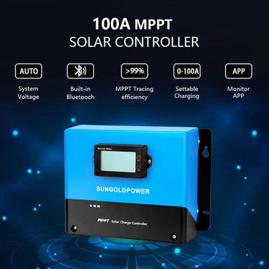 SunGold Power SGC4825100A MPPT Solar Charge Controller displaying its main product features