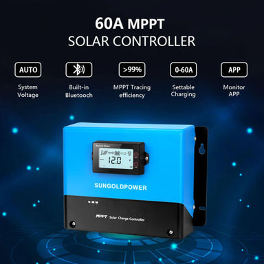 SunGold Power SGC482560A MPPT Solar Charge Controller displaying its main product features