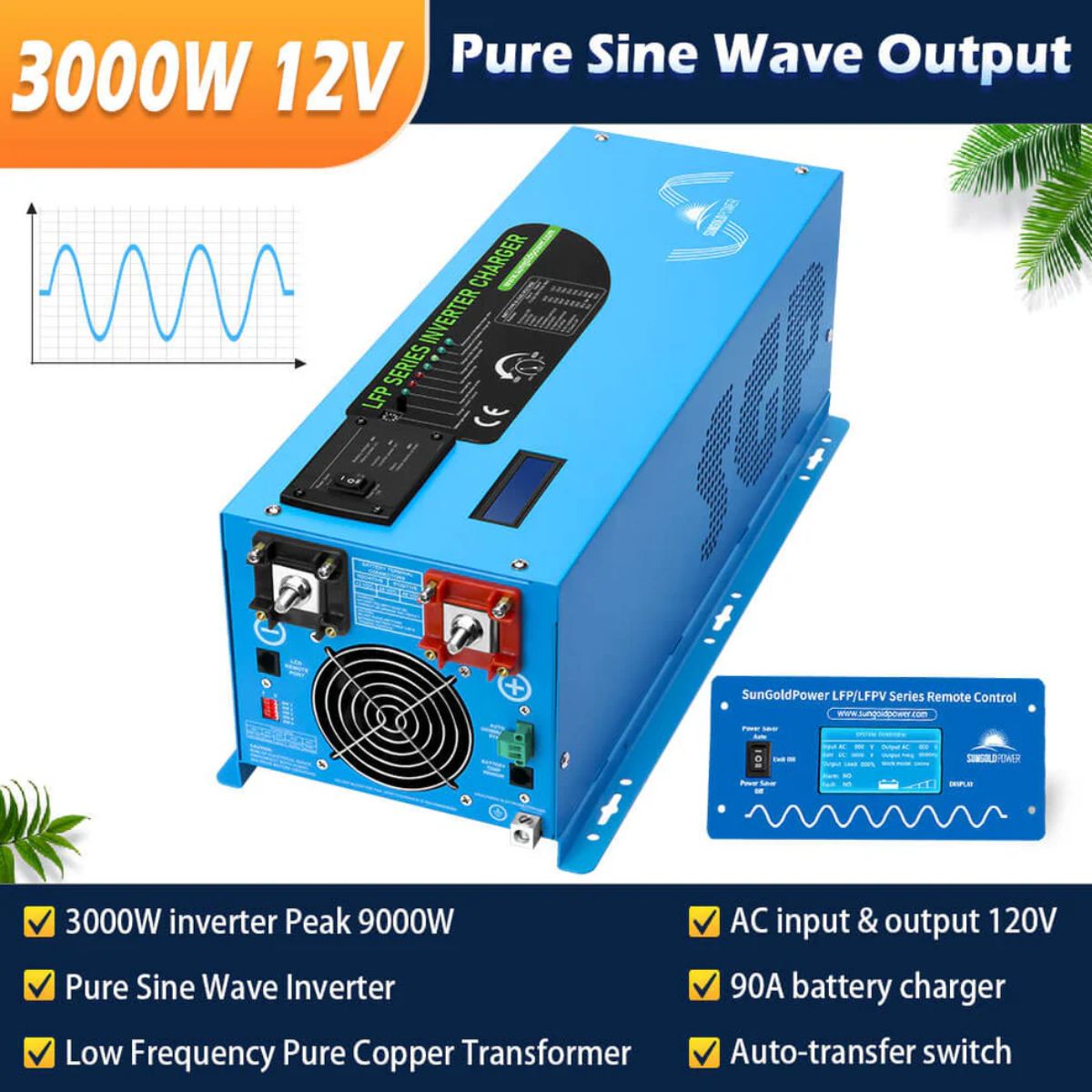 SunGold Power SGK-PRO3100ah/3200ah Off Grid Solar Kit's 3000Watts Pure Sine Wave Inverter