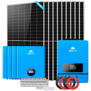 SunGold Power SGM-10K20 Off-Grid Solar Kit included to the kit like the 10 x 550W solar panels, 10000 Watt 48V inverter, and 4 X 100AH powerwall lithium battery