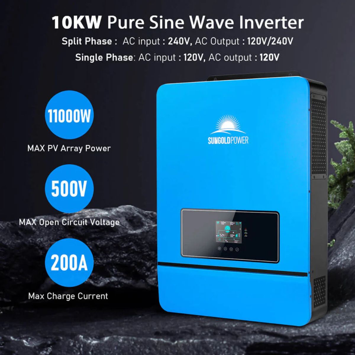 SunGold Power SGM-10K20 Off-Grid Solar Kit's 10000 Watts Pure Sine Wave Inverter