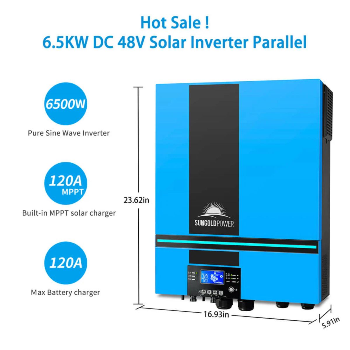 SunGold Power SGM-1320M Off-Grid Solar Kit's 6500 Watts Pure Sine Wave Inverter