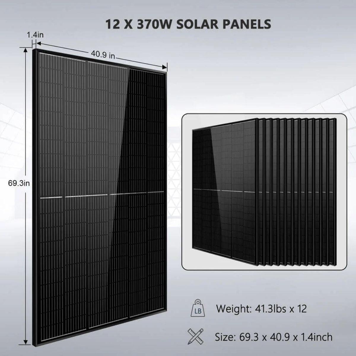 SunGold Power SGM-1320M Off-Grid Solar Kit's 370 Watt Solar Panel