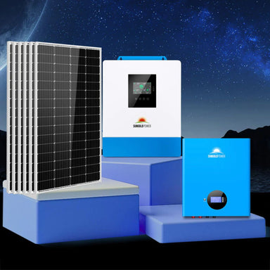 SunGold Power SGM-5K5E Off-Grid Solar Kit displaying what items included to the product kit