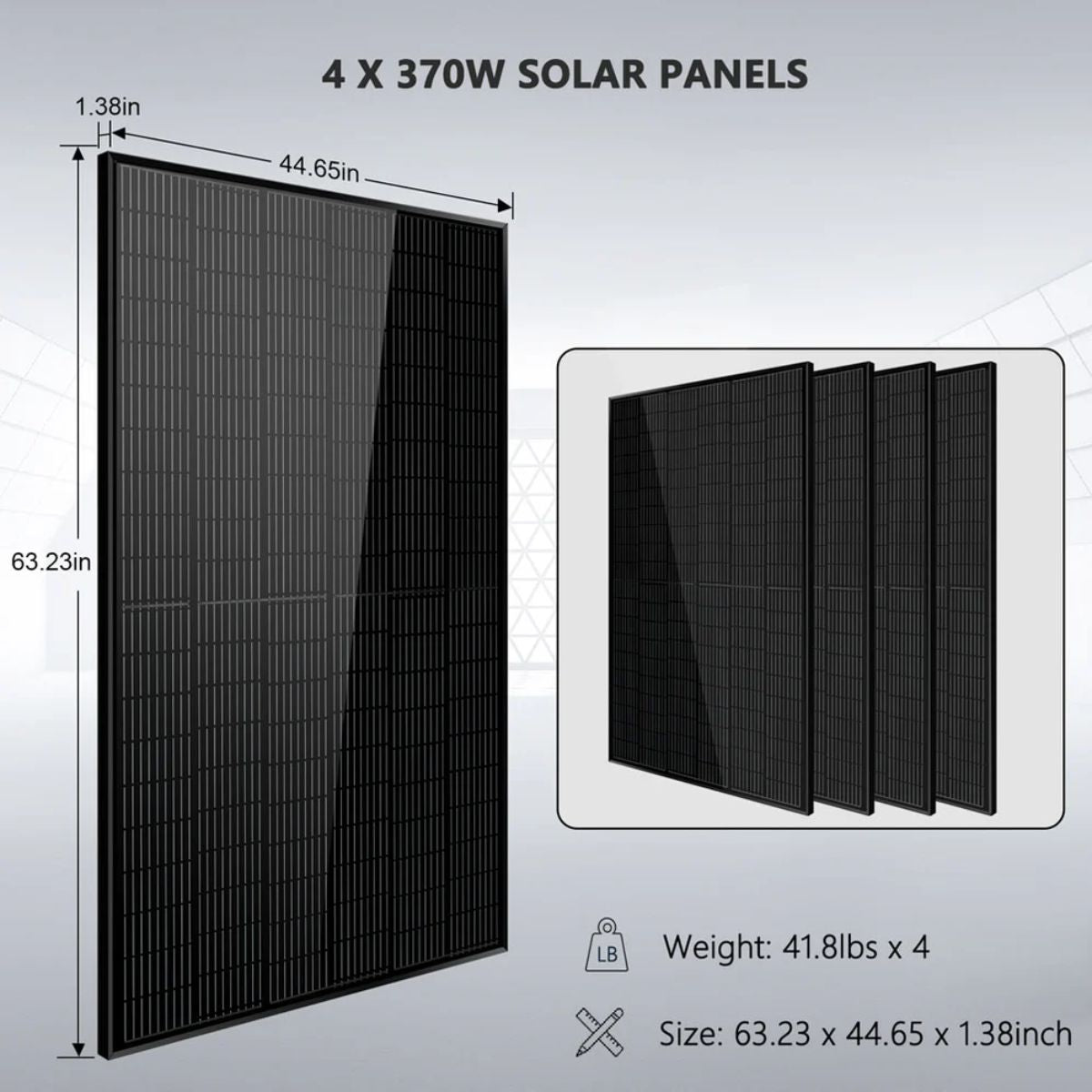 SunGold Power SGM-655M Off-Grid Solar Kit's 370 Watt Solar Panel