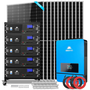 SunGold Power SGR-10K25S Off-Grid Solar Kit included to the kit like the 12 x 550W solar panels,  10000 Watt 48V inverter, and 1 X Server Rack for 5 X 100AH 51.2V Lifepo4 Batteries