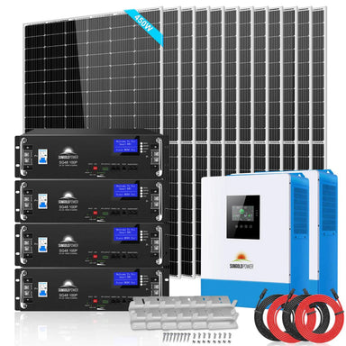 SunGold Power SGR-10K2M Off-Grid Solar Kit included to the kit like the 12 x 450W solar panels, 2 x 5000 Watt 48V inverter, and 4 X 100AH server rack lithium battery