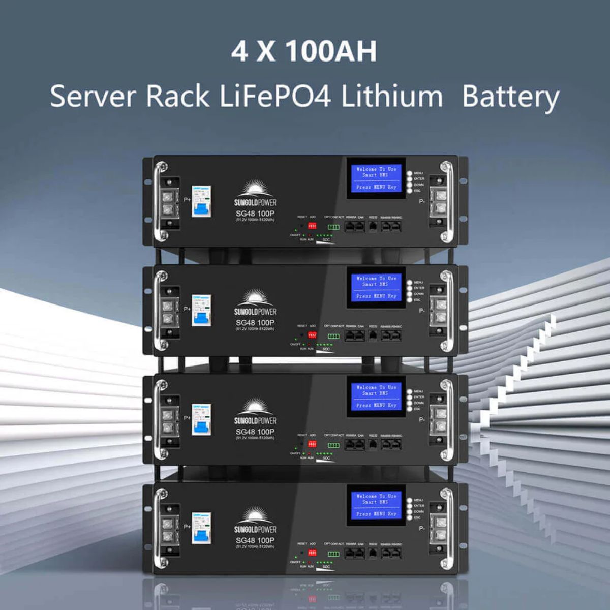 SunGold Power SGR-10K2M Off-Grid Solar Kit's 100AH LiFePO4 Server Rack Lithium Battery