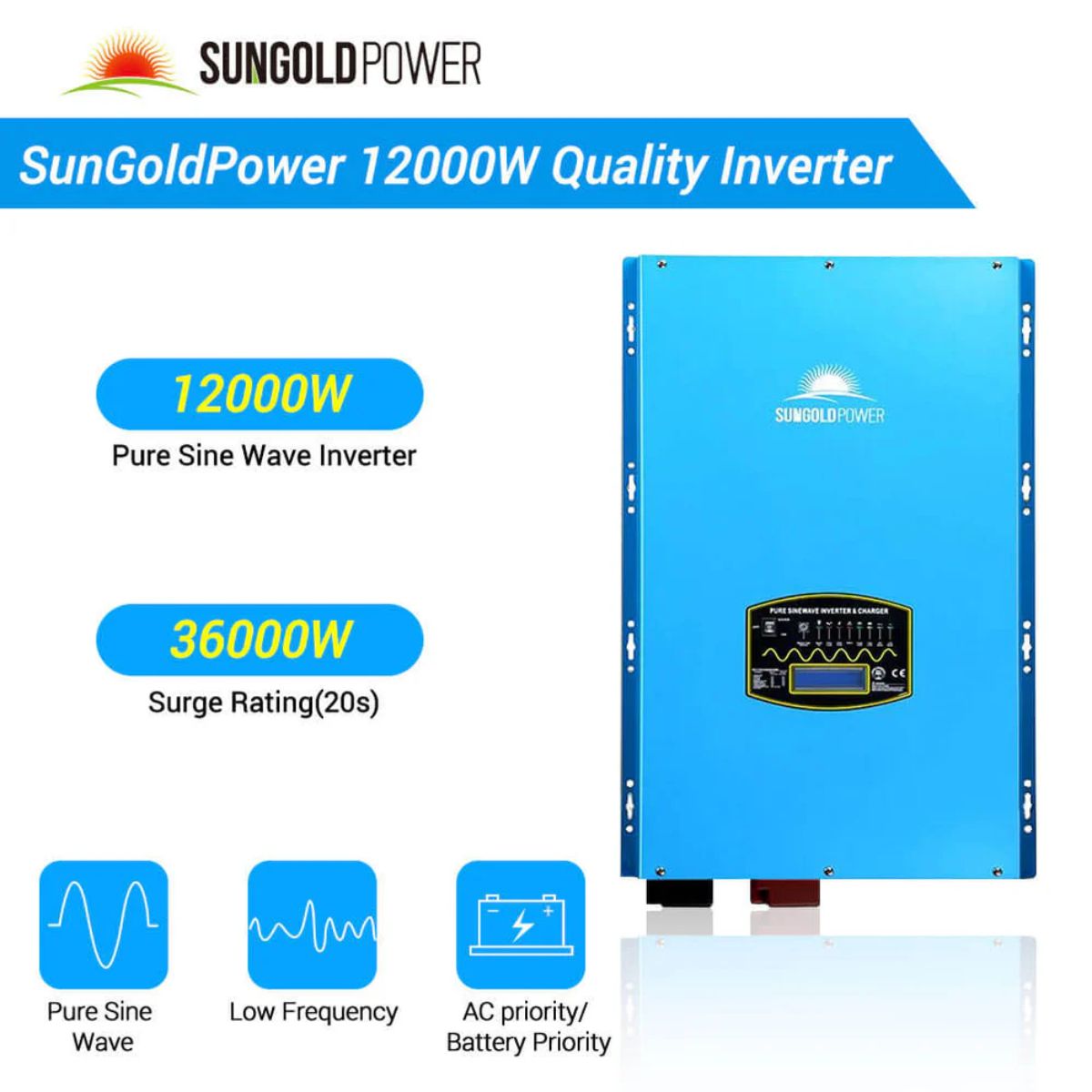 SunGold Power SGR-12k20E Off-Grid Solar Kit's 12000Watts Pure Sine Wave Inverter