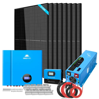 SunGold Power SGR-6KL48S Off-Grid Solar Kit included to the kit like the 8 x 370W solar panels, 6000 Watt 48V inverter, 100A MPPT Solar Charge Controller  and 2 X 100AH powerwall lithium battery