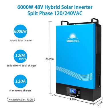 SunGold Power TP6048 Solar Inverter Charger displaying its main product features.