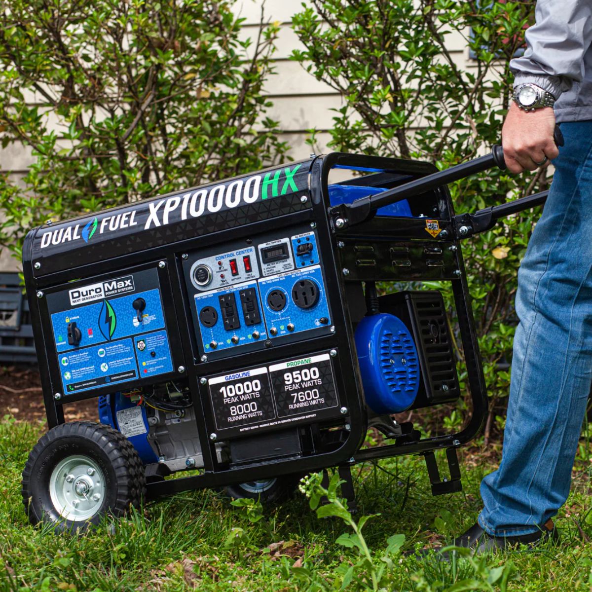 Moving the DuroMax XP10000HX at the backyard