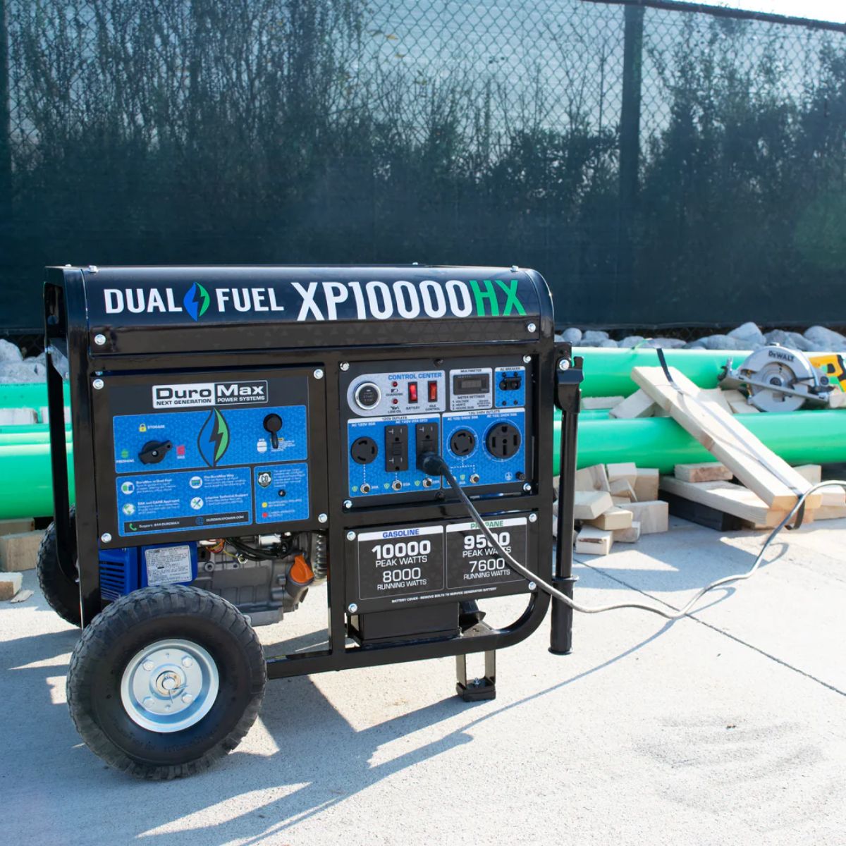 Hooked up DuroMax XP10000HX to power tools at the construction site