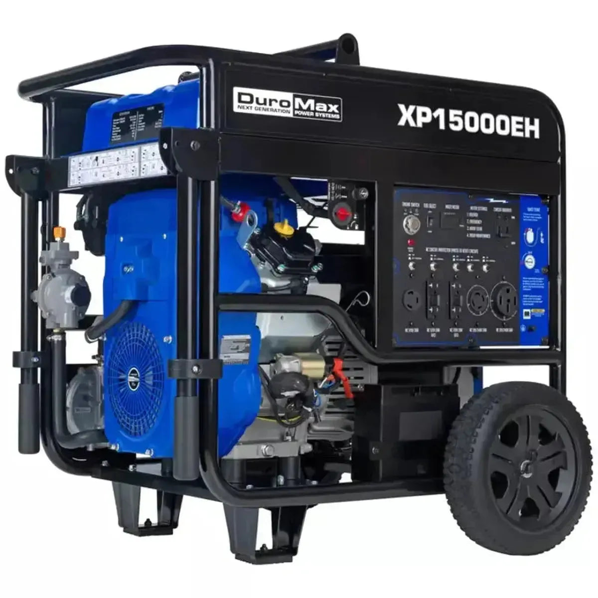 A large black and blue portable generator