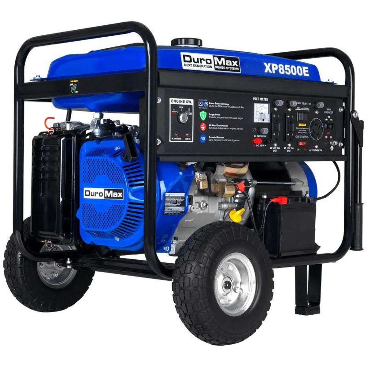 A large black and blue portable generator